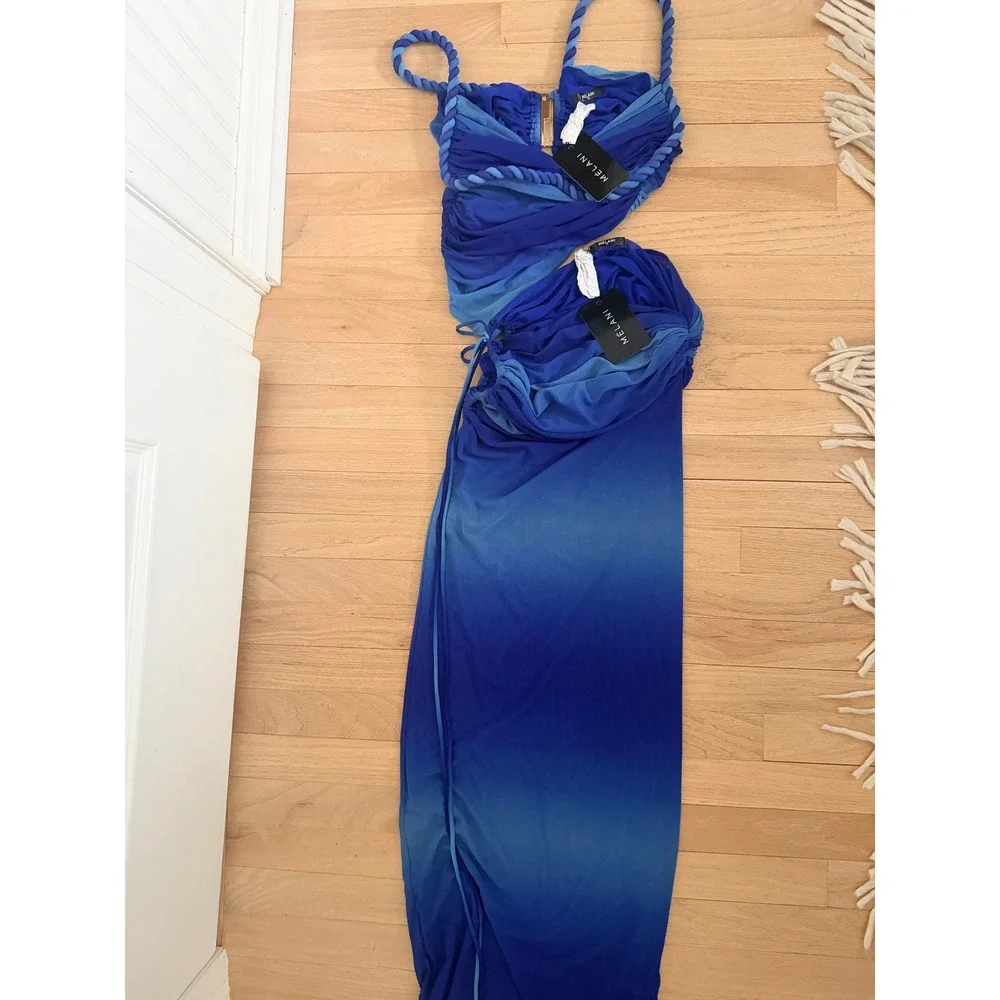 MELANI The Label IANA Top Valetta Skirt Blue Ombre Set M NWT